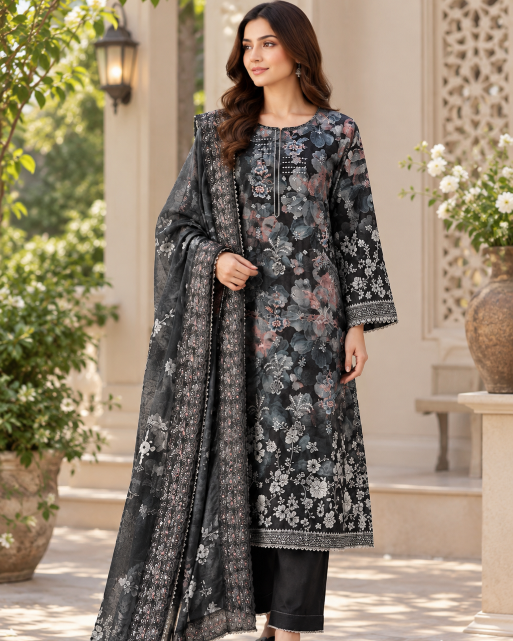embroidered 3p lawn suit with lawn dupatta
