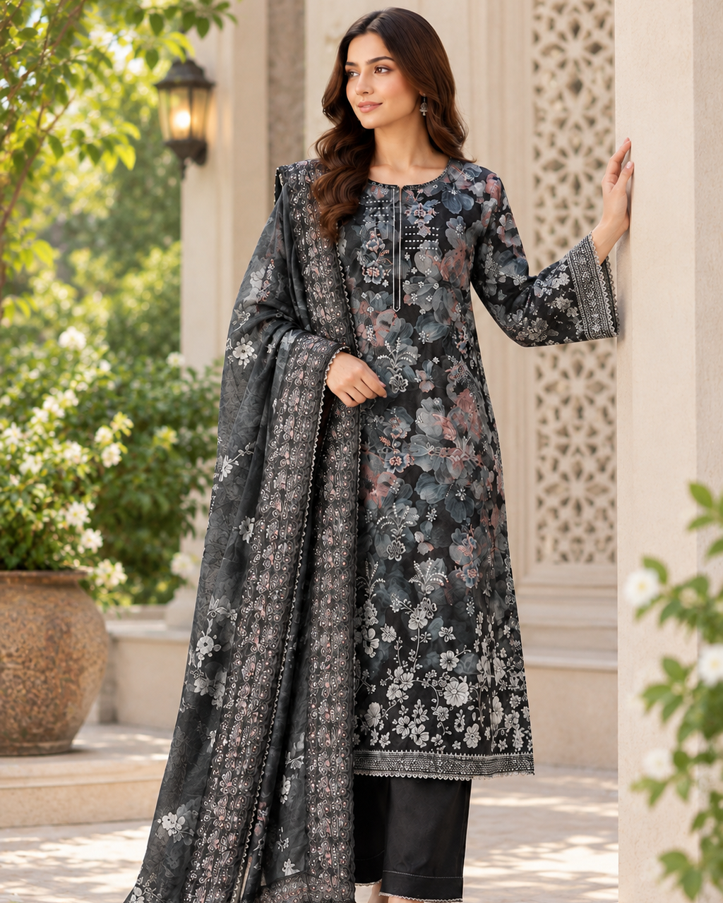 embroidered 3p lawn suit with lawn dupatta