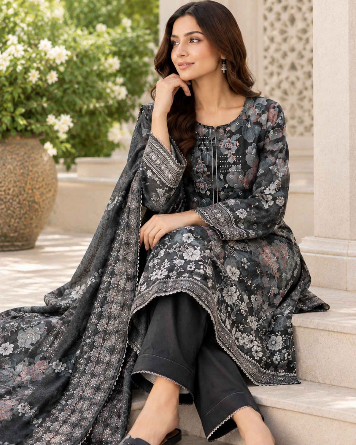 embroidered 3p lawn suit with lawn dupatta