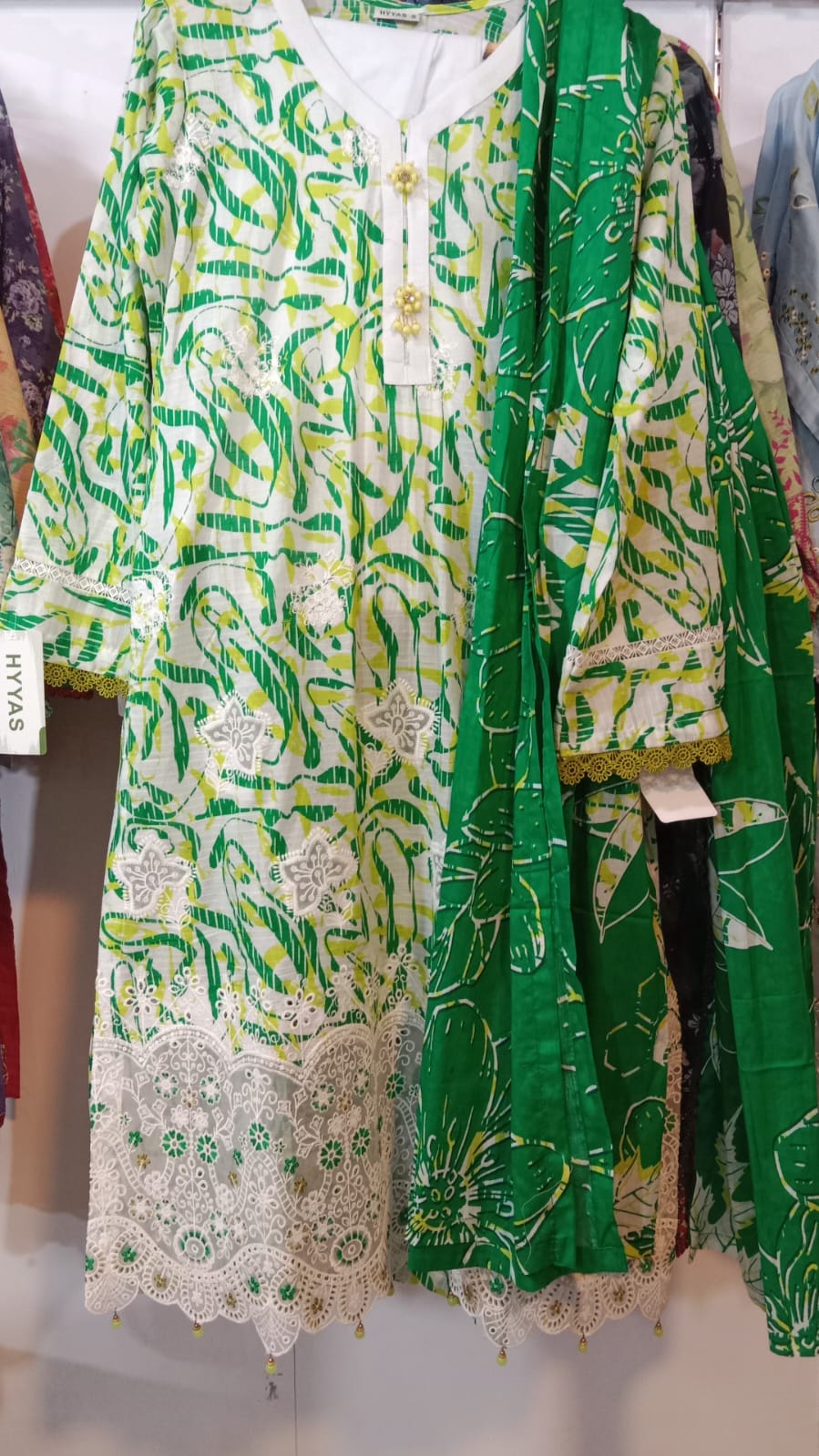 Premium Striped Lawn Digital Printed Daman Applique Tissue Lace Shirt | Digital Printed Voil Dupatta | Comfort Dyed Trouser