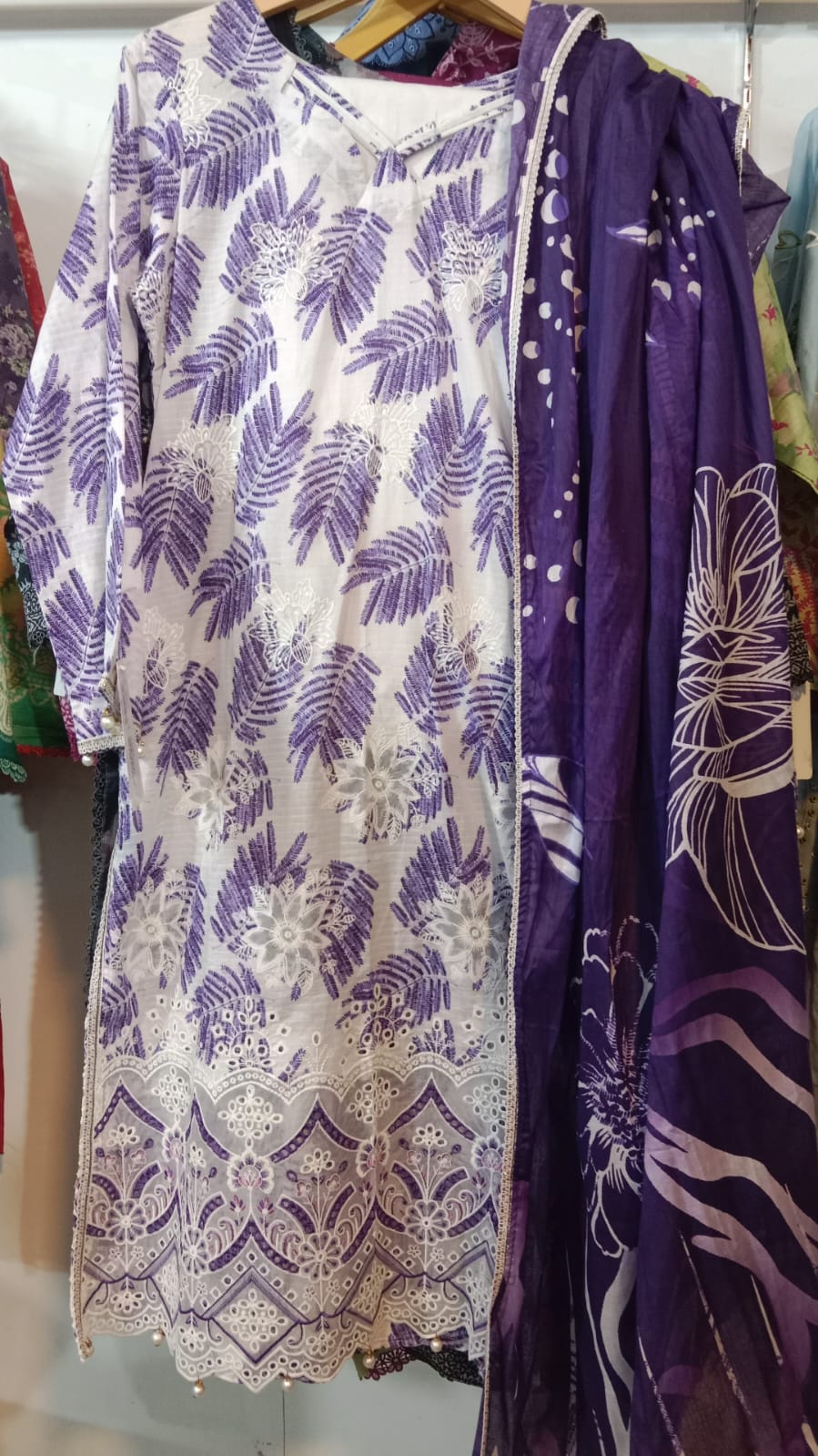 Premium Striped Lawn Digital Printed Shirt with Daman Applique Tissue Lace | Digital Printed Voil Dupatta | Comfort Dyed Trouser