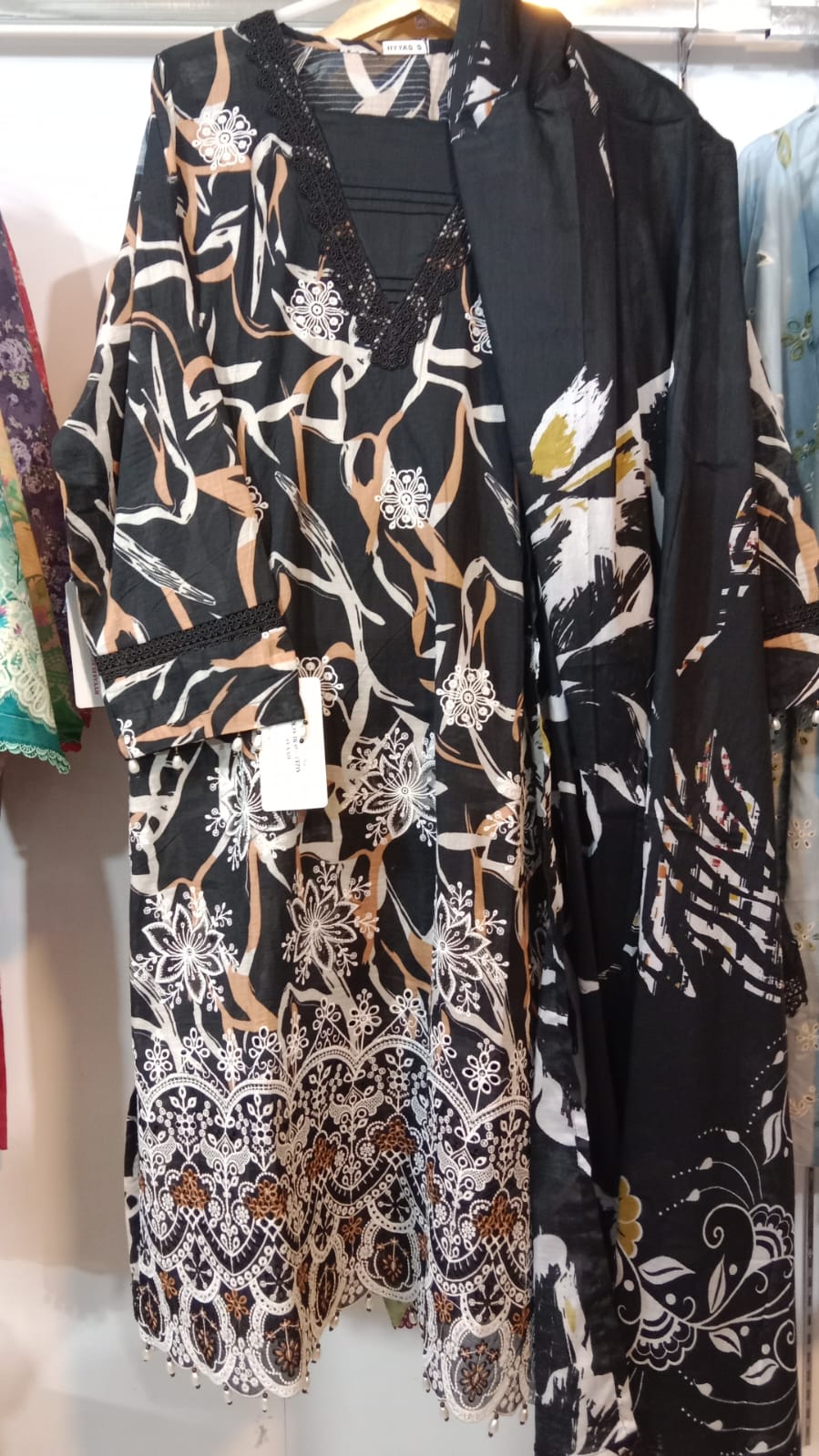 Premium Striped Lawn Digital Printed Shirt with Daman Applique Tissue Lace | Digital Printed Voil Dupatta | Comfort Dyed Trouser