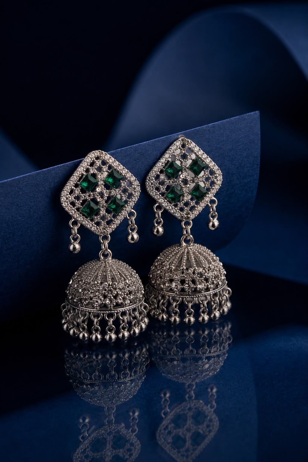 Emerald Bloom Oxidized Jhumka Earrings