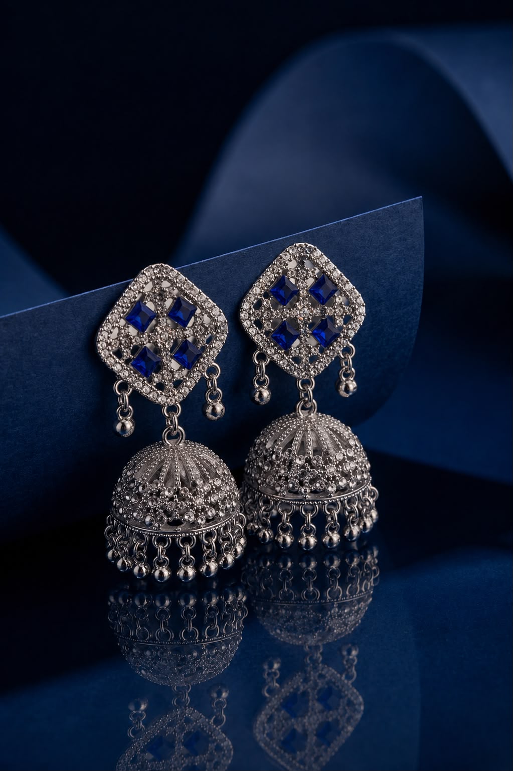 Emerald Bloom Oxidized Jhumka Earrings