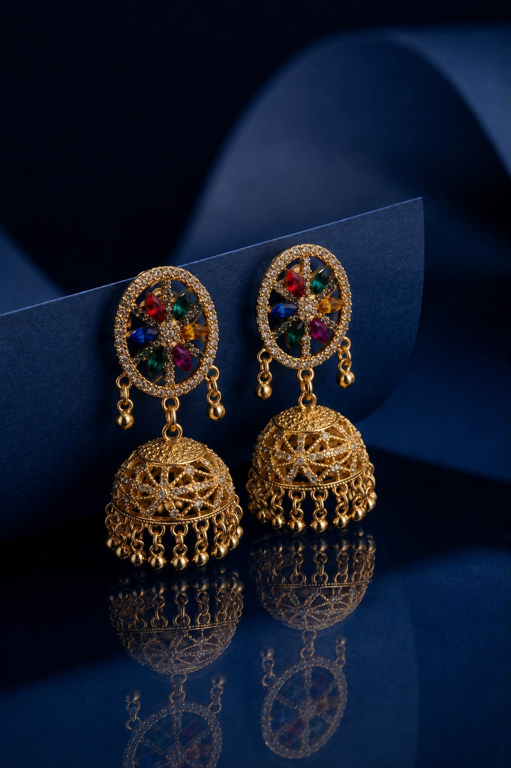 Emerald Bloom Oxidized Jhumka Earrings