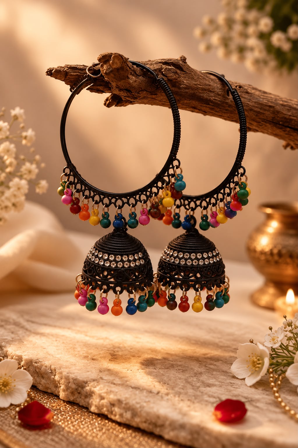 Noor Noir Multicolor Hoop Jhumka Earrings