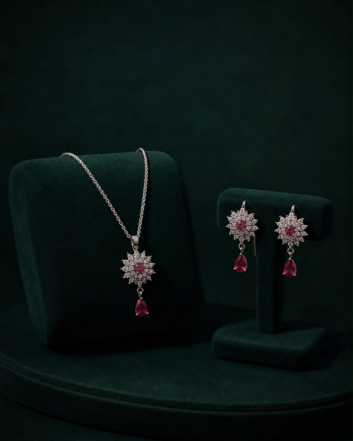 Ruby Blossom Floral Jewelry Set