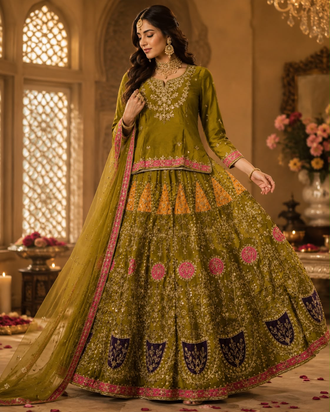 Teal Green Luxury Embroidered Lehenga