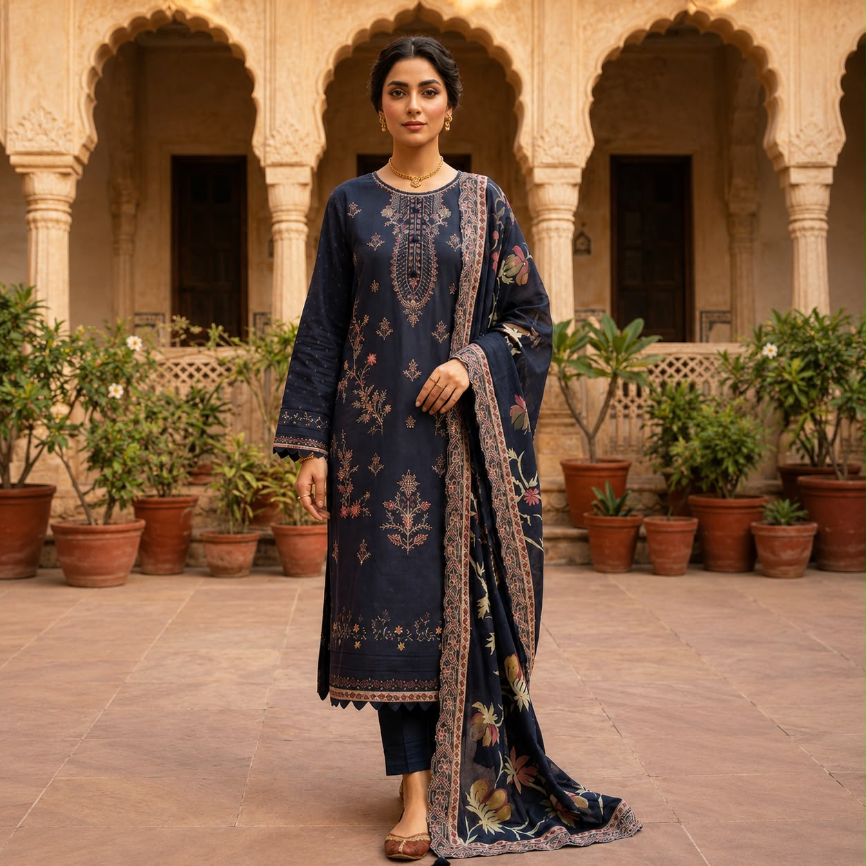 Royal Navy Blue Embroidered 3-Piece Suit vol 962 #d 6