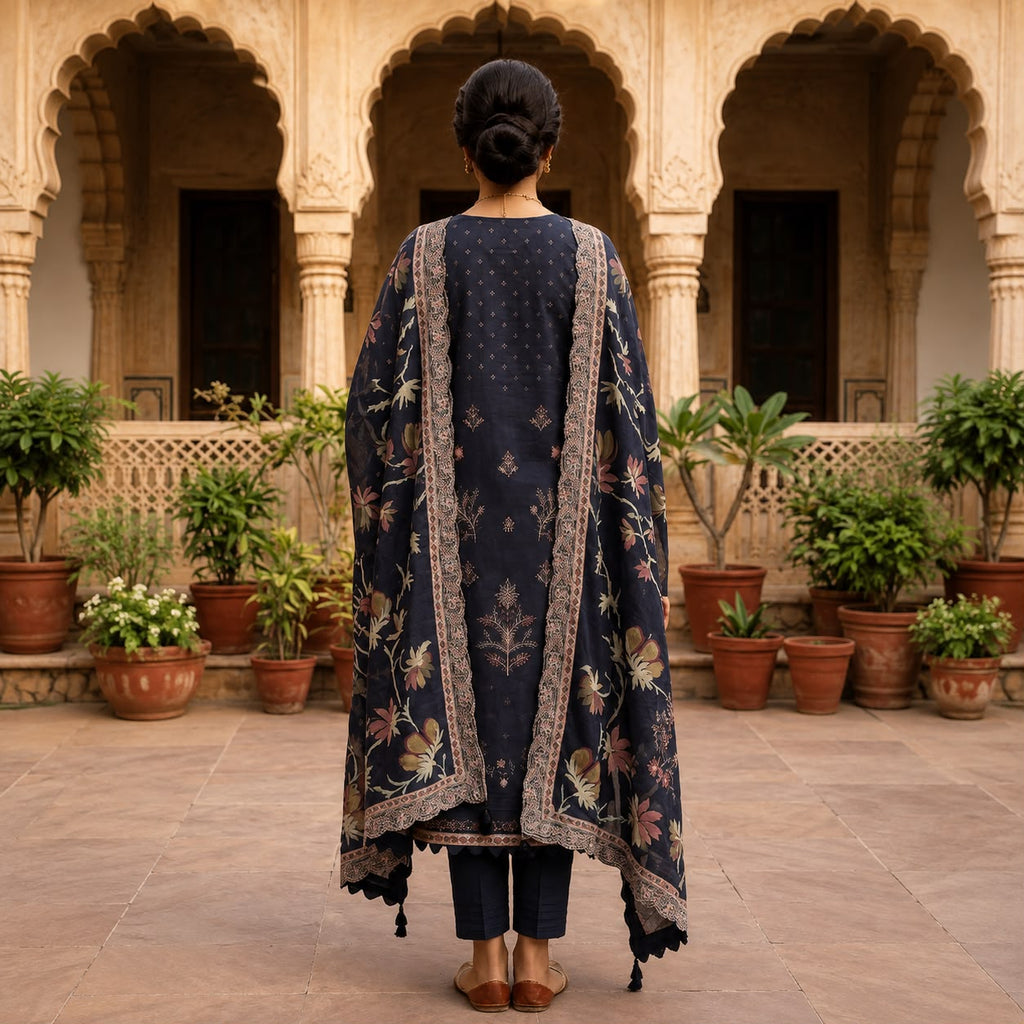 Royal Navy Blue Embroidered 3-Piece Suit vol 962 #d 6