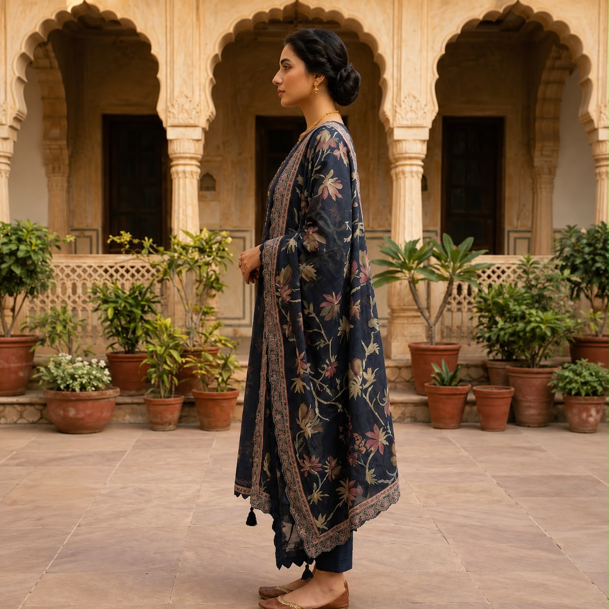 Royal Navy Blue Embroidered 3-Piece Suit vol 962 #d 6