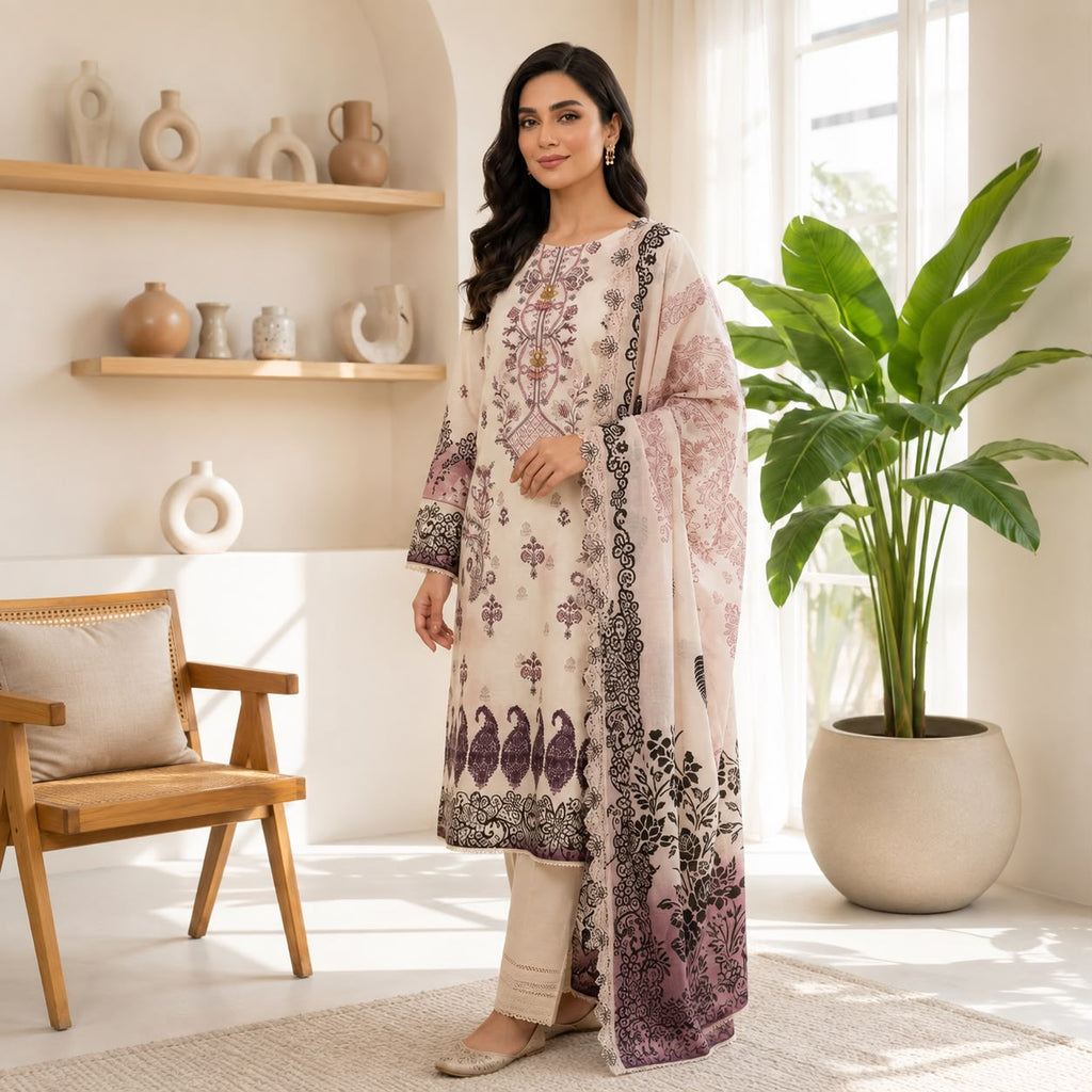 Elegant Pink & Plum Printed 3-Piece Suit vol#962 D#5