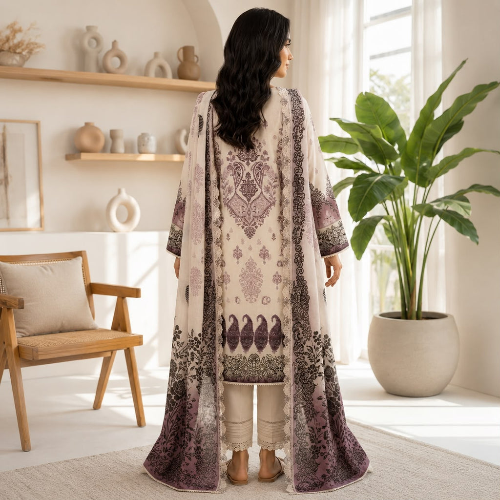 Elegant Pink & Plum Printed 3-Piece Suit vol#962 D#5