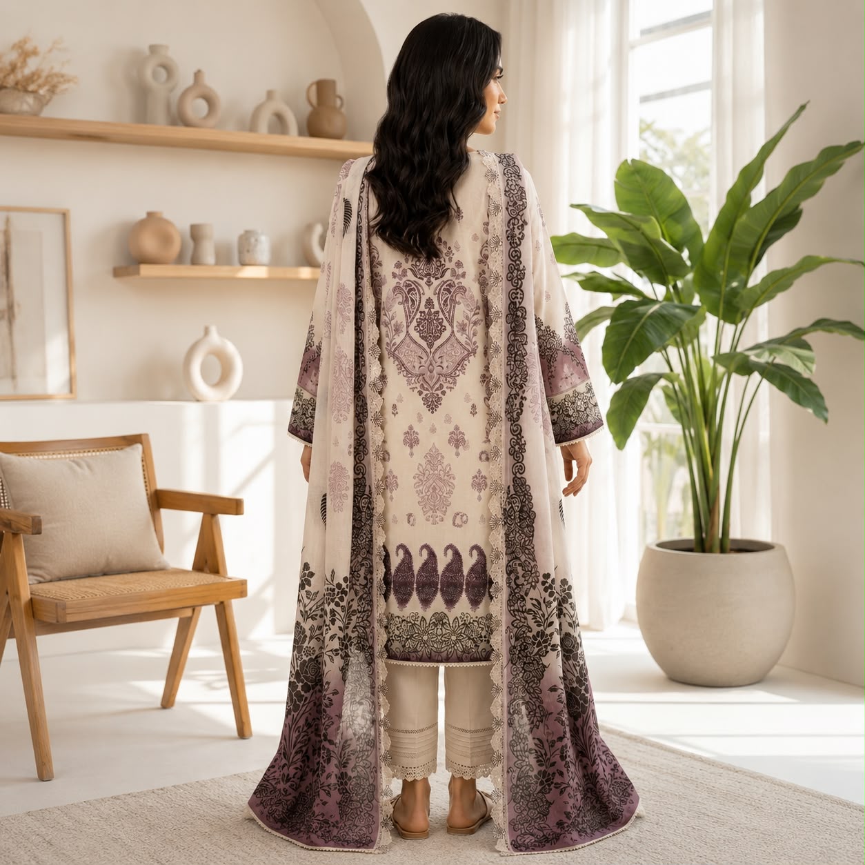 Elegant Pink & Plum Printed 3-Piece Suit vol#962 D#5