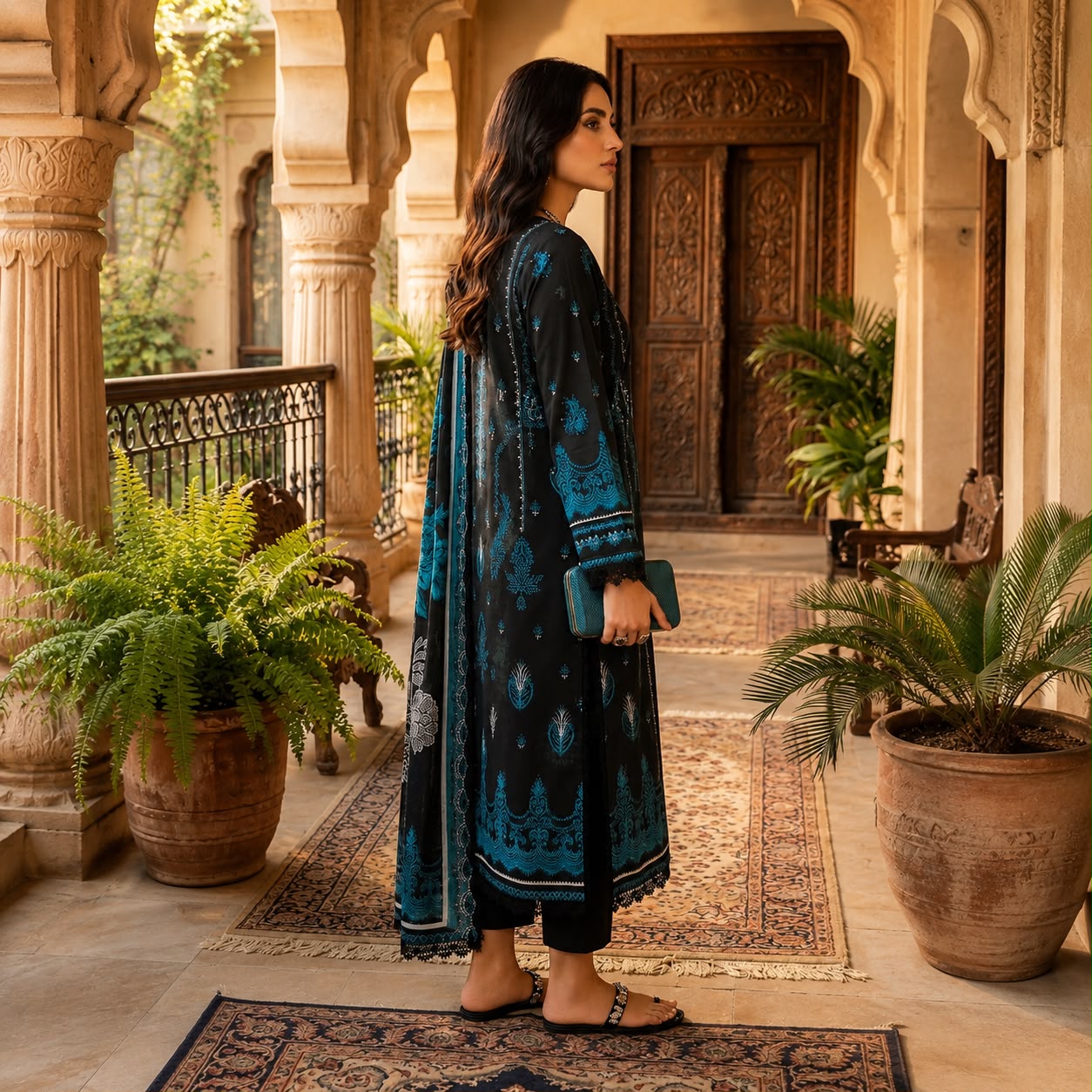 Black & Teal 3-Piece Suit VOL:962 #D2