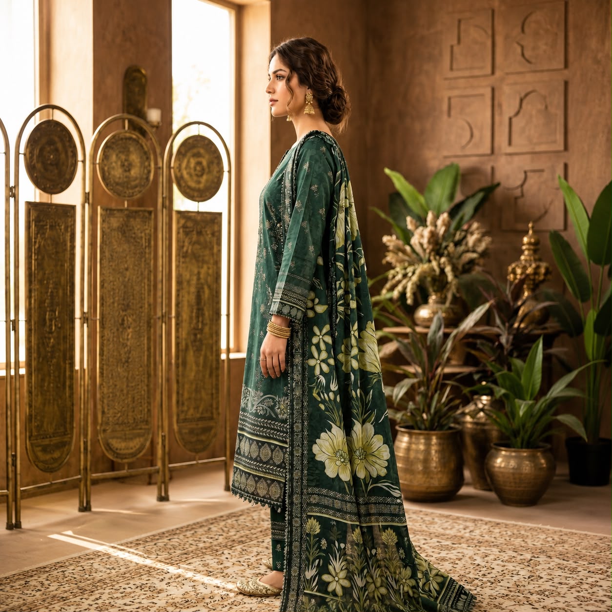 Emerald Green Floral 3-Piece Suit VOL962 D#3