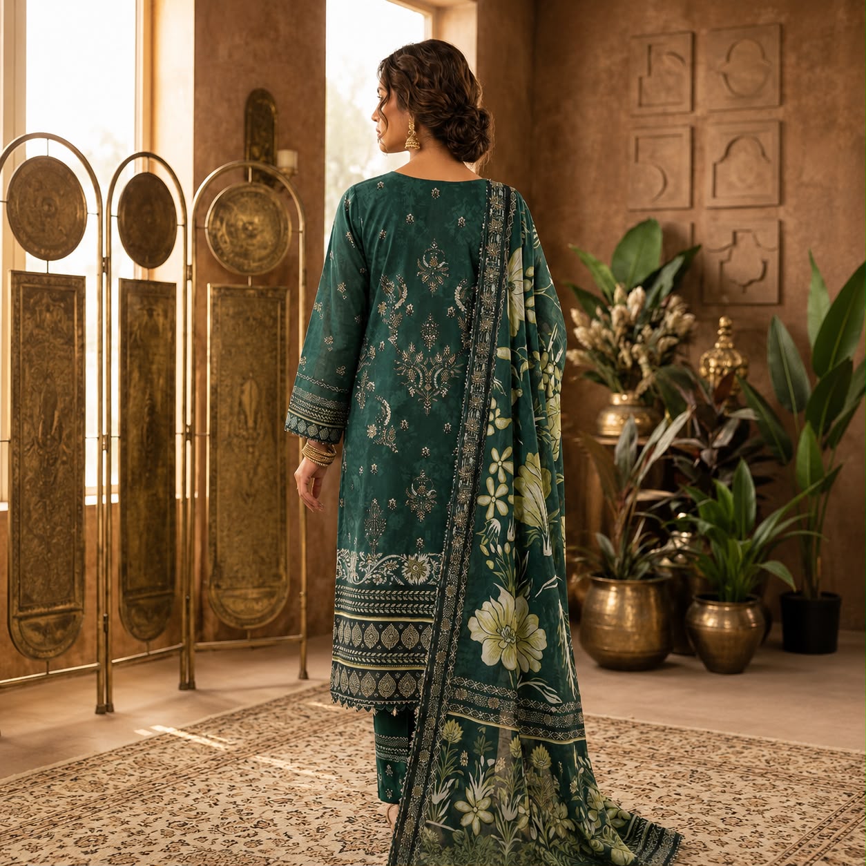 Emerald Green Floral 3-Piece Suit VOL962 D#3