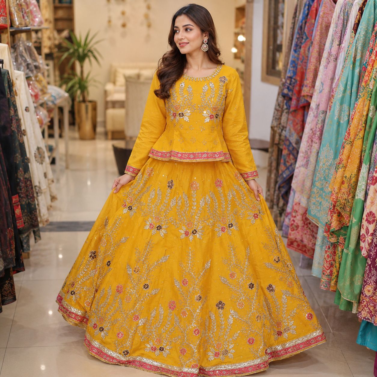Golden Mustard Sharara Set by Hyyas