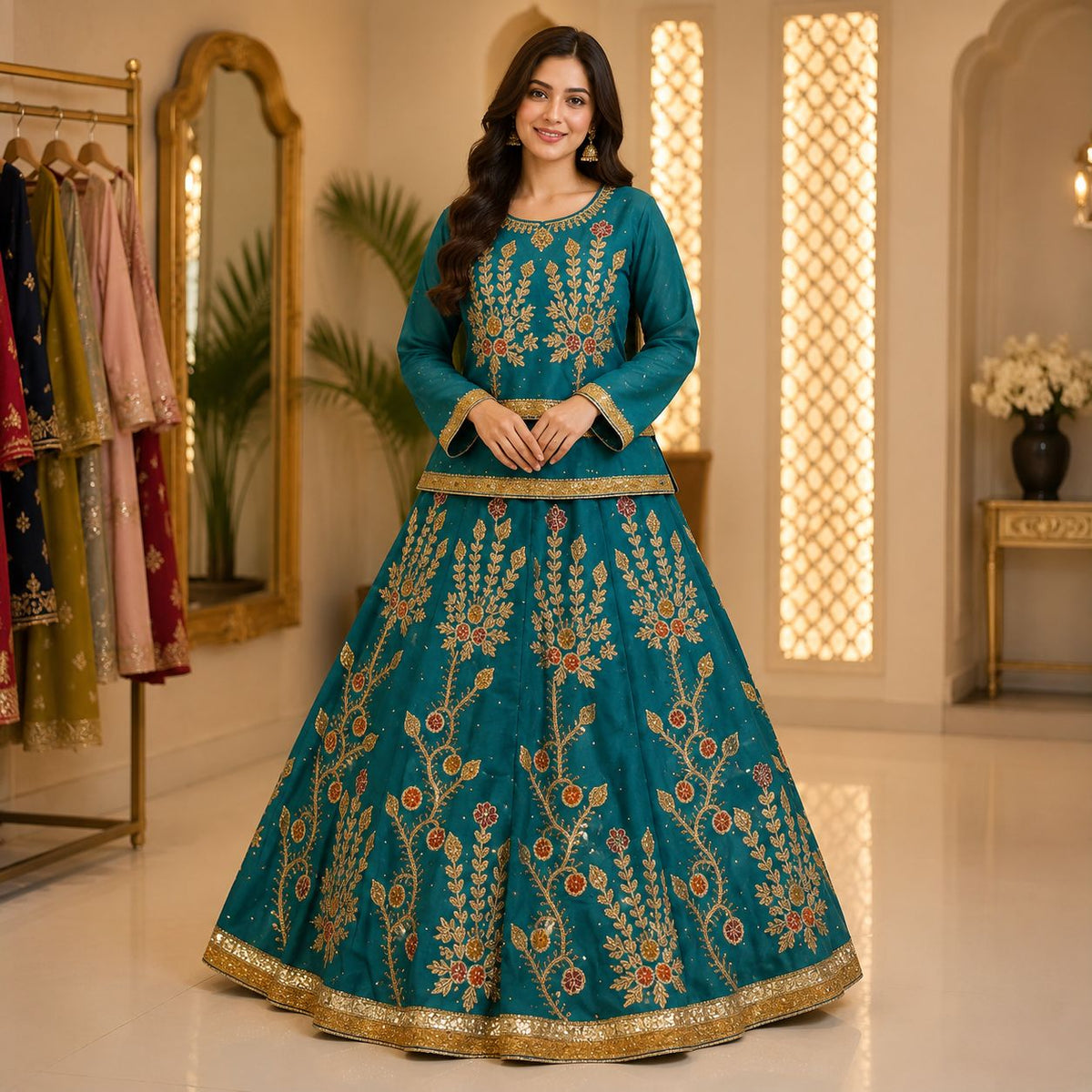 zinc colour Heavy Embroidered Sharara Set