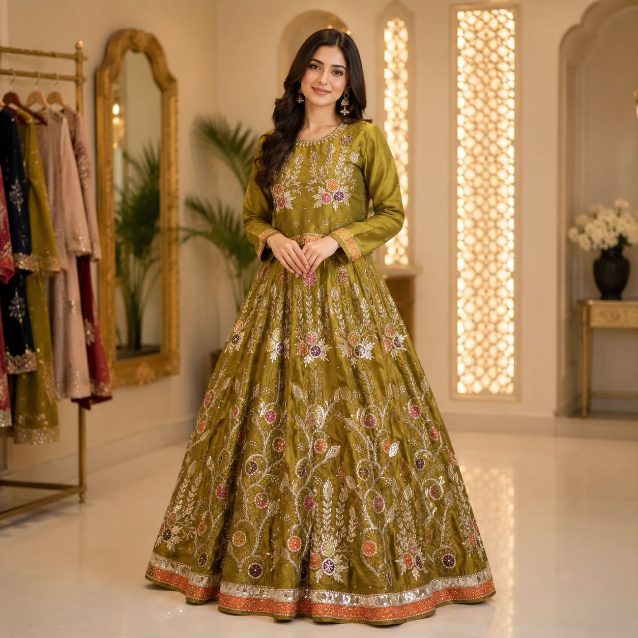 Green Heavy Embroidered Sharara Set by Hyyas