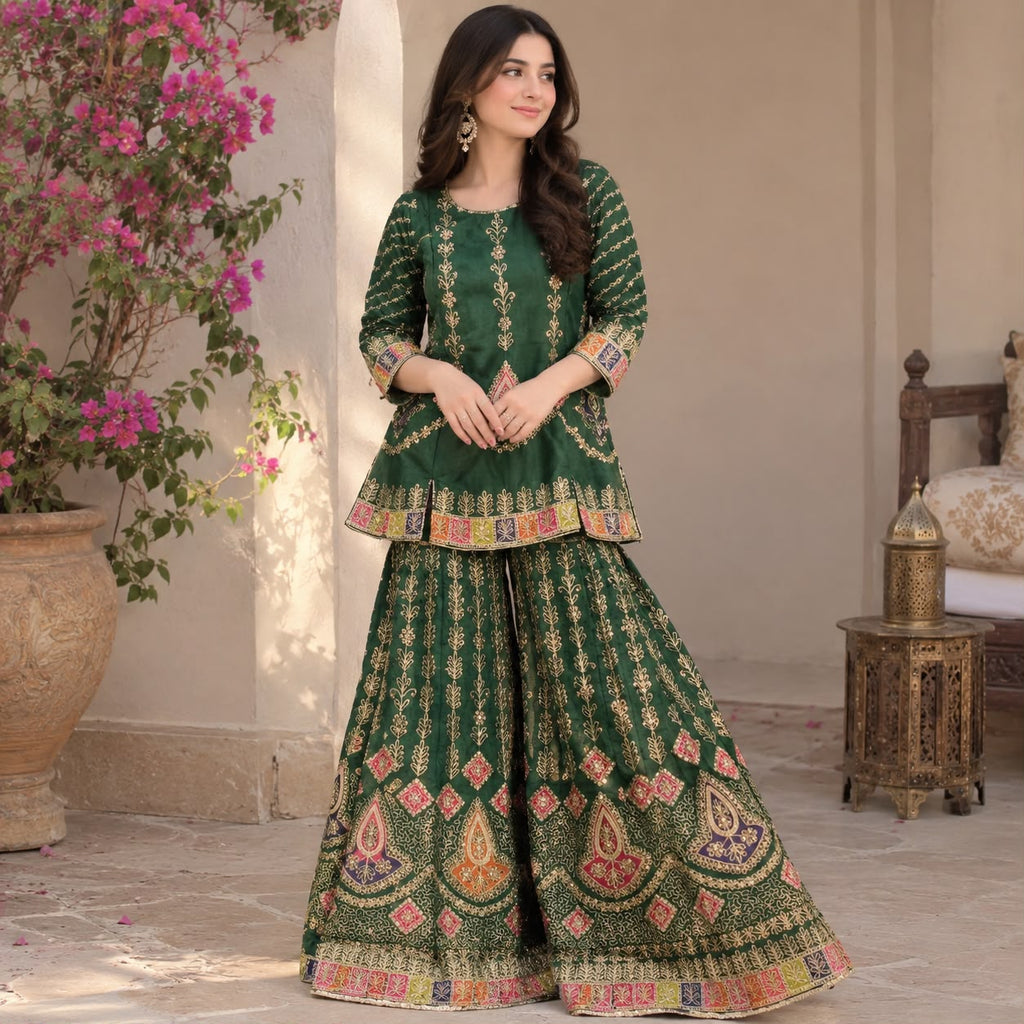 Green Anak Embroidered Lehnga 3-piece by Hyyas
