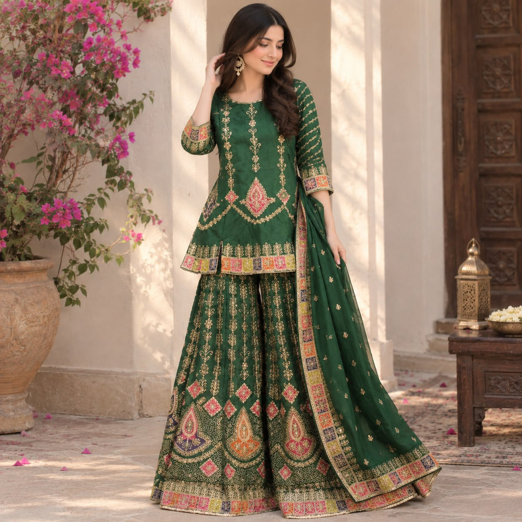 Green Anak Embroidered Lehnga 3-piece by Hyyas