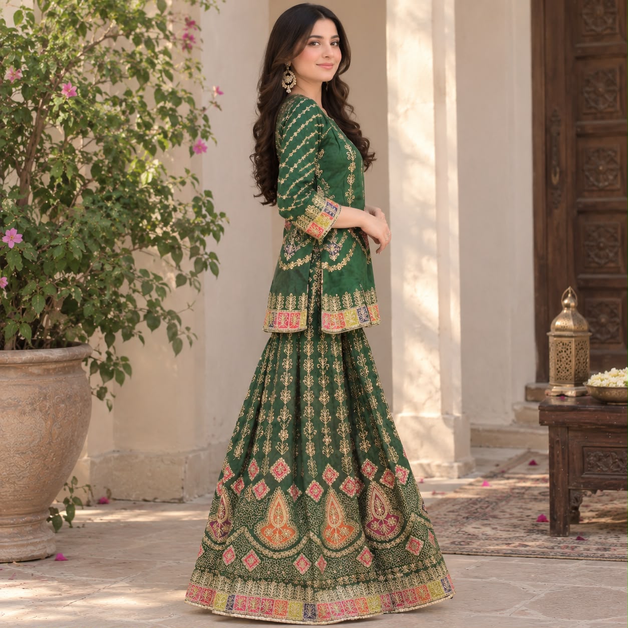 Green Anak Embroidered Lehnga 3-piece by Hyyas