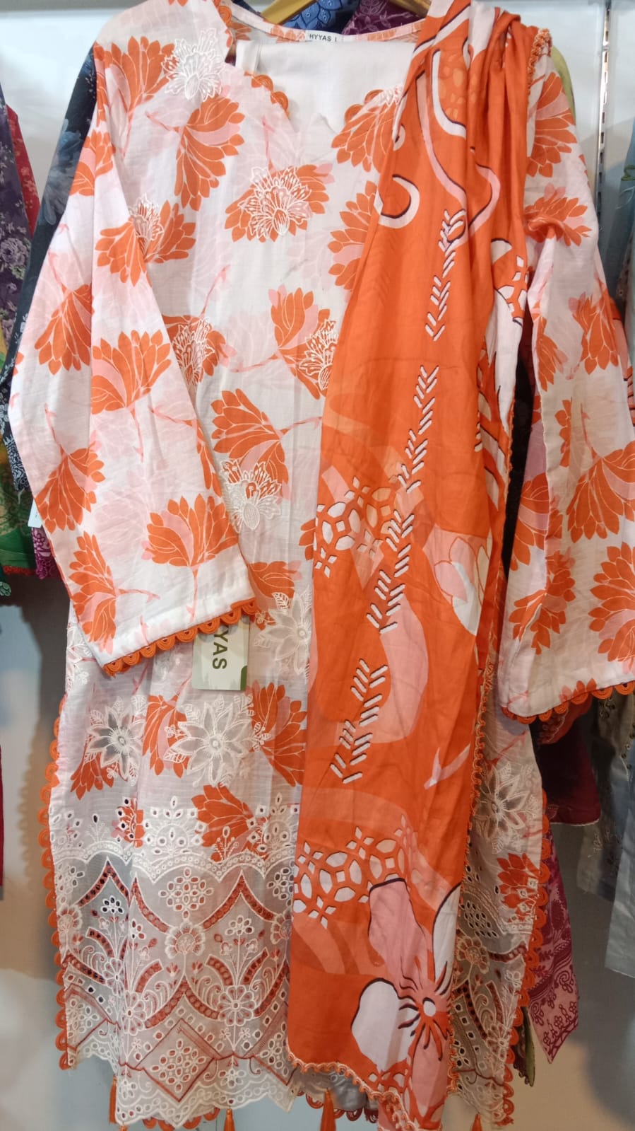 Premium Striped Lawn Digital Printed Shirt with Daman Applique Tissue Lace | Digital Printed Voil Dupatta | Comfort Dyed Trouser