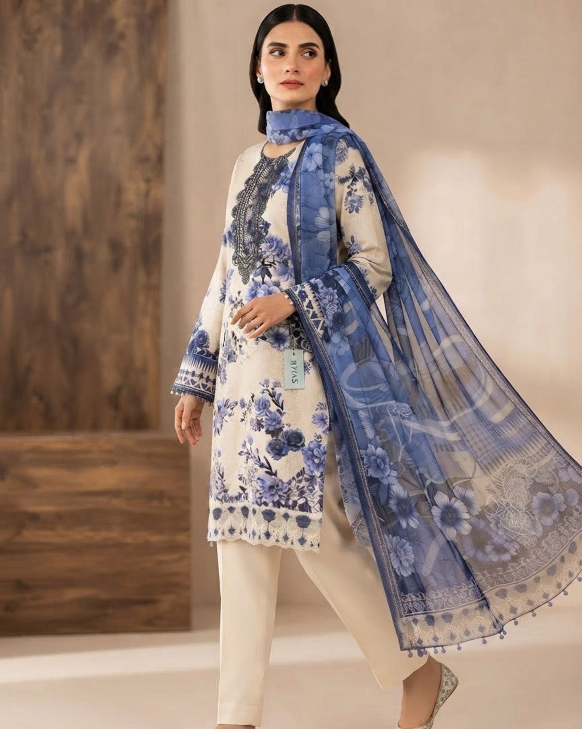 digital printed with embroidery 3p suit with lawn dupatta