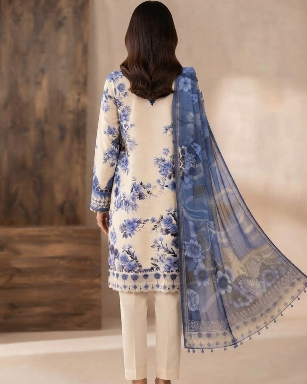 digital printed with embroidery 3p suit with lawn dupatta