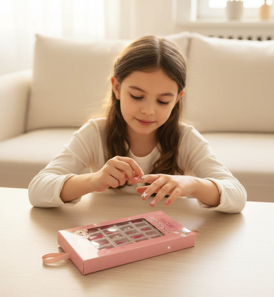 Febble Girls Cute Bunny Pink False Nails 24 Pcs